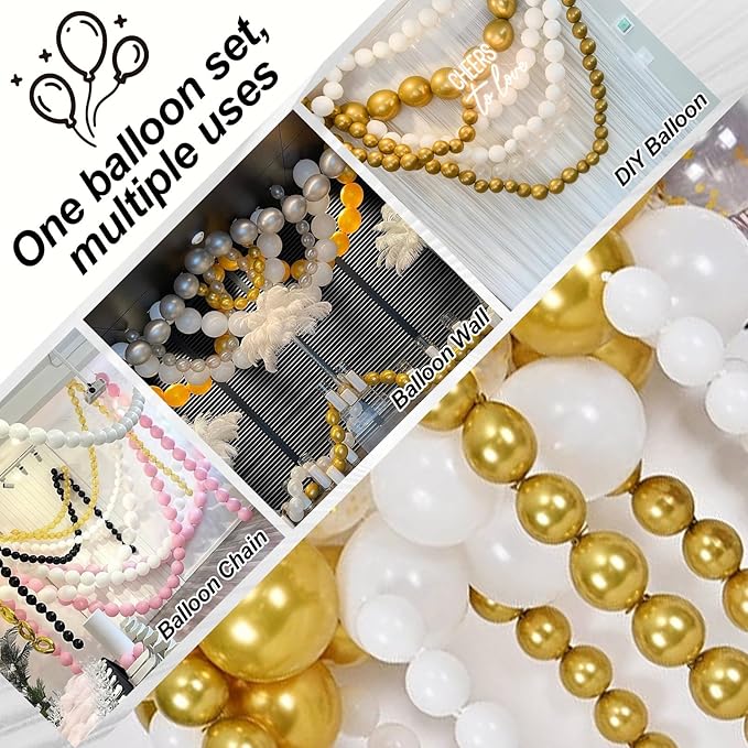 White and Gold Quick Link Balloons, 100PCS 6 Inch Small Baby Pink Linking Balloons for Making Balloon Wall Heart Arch Tails Balloon for Girls Wedding Birthday Baby Shower Engagement Party Decorations