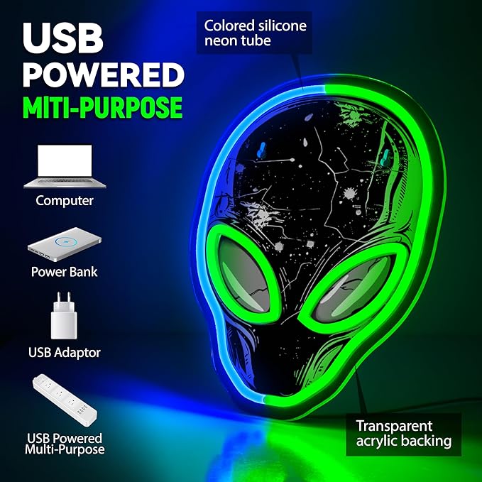 zidoni Alien Neon Sign,Dimmable Alien LED Neon Signs for Wall Decor Bedroom Game Room Man Cave Party Decor, LED Light Sign Gifts for Teen Boy Room