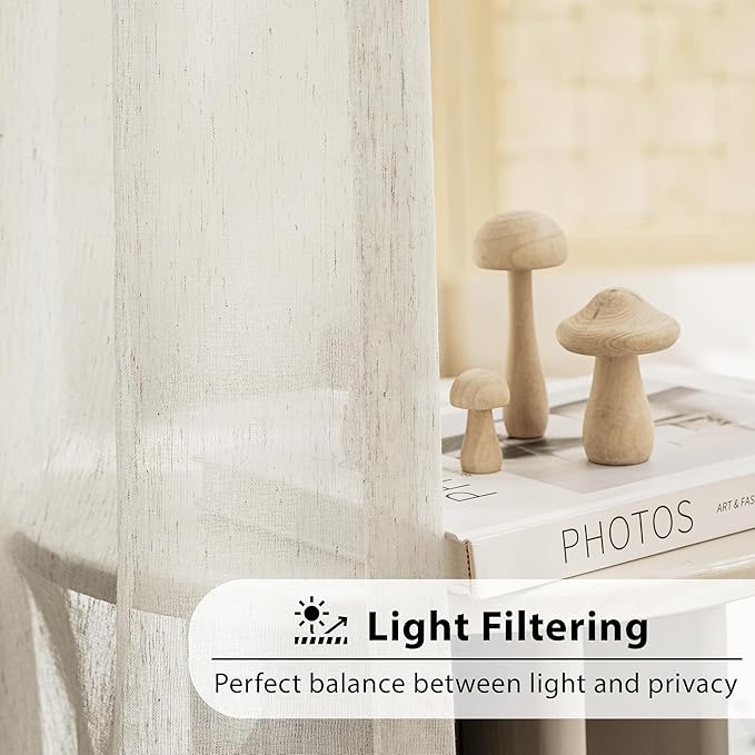 FMFUNCTEX Linen Sheer Sliding Door Curtains for Bedroom, Beige Curtains 84 Inches Long Window Curtain Drapes for Living Room, Natural Patio Glass Door Extra 100 Wide Curtain, Rod Pocket 1 Panel