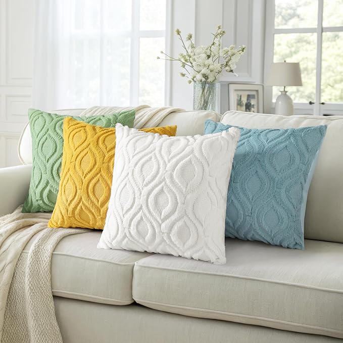 decorUhome Throw Pillow Covers 26x26 Inch Set of 2, Soft Plush Decorative Faux Fur Cream Beige Solid Couch Pillow Covers, Accent Farmhouse Neutral Square Euro Pillow Cases for Sofa Bed Living Room