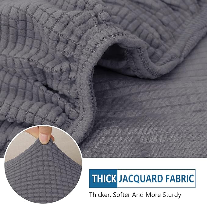 hyha Waterproof Sectional Couch Covers, Non Slip Sofa Couch Cushion Covers L Shape, Thick Stretch Jacquard Fabric, Washable Sofa Slipcovers with Elastic Bottom (1 Piece for Chaise, Middle Grey)