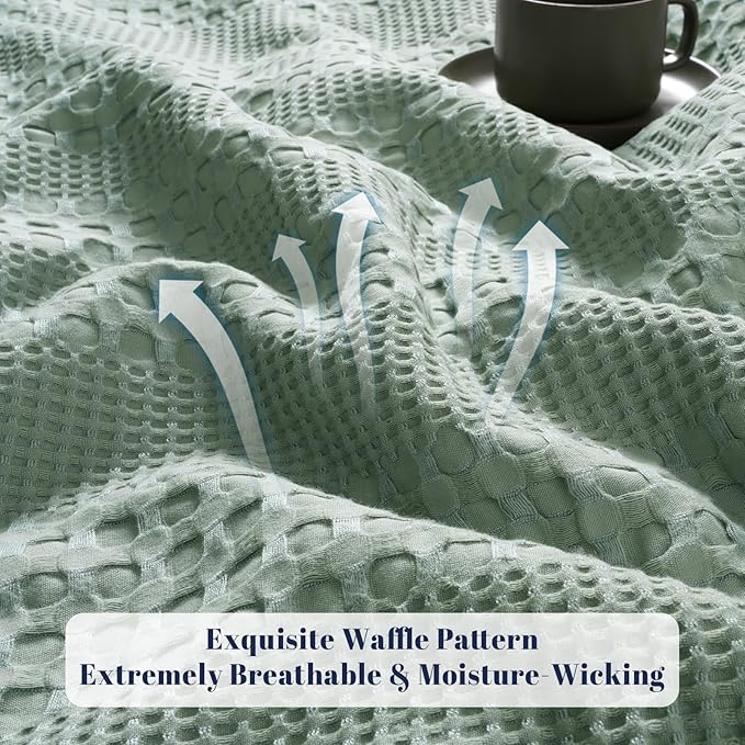 PHF Cooling Waffle Blanket King Size, Lightweight 60% Rayon Derived from Bamboo & 40% Cotton Breathable Blanket for Hot Sleepers, Soft and Luxury for Bed Couch and Sofa, 104"x90", Sage Green