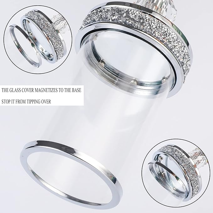 Hanjue Crystal Candle Holders for Pillar Candle, Metal Crystal Candle Holder for Home Decor, Centerpieces, Coffee Dining Table CH0509 (Silver (L))