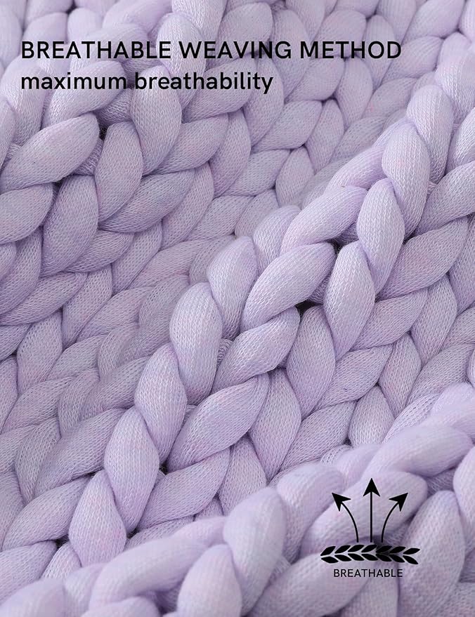YnM Chunky Throw Blanket, Medium-Weight, Hand Knitted, Skin Friendly, Ventilated and Breathable, Machine Washable, Home Décor Piece for Couch, Sofa and Bed (Iris Lavender, 80x87 Inch)