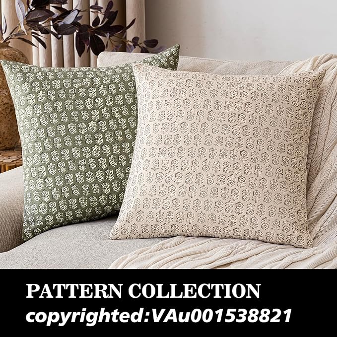 Foindtower Set of 2 Decorative Vintage Floral Print Throw Pillow Covers Neutral Modern Farmhouse Cushion Covers Boho Home Decor for Sofa Couch Chair Bedroom Living Room,20×20 Inch,Ivory Beige