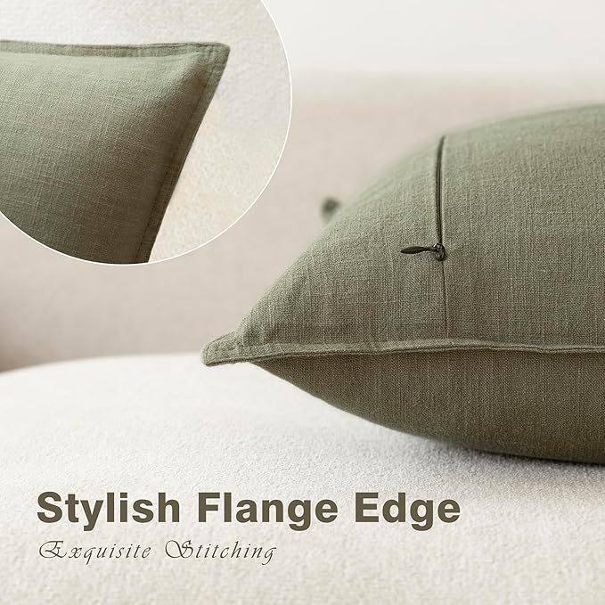 Foindtower Pack of 2, Decorative Linen Soild Throw Pillow Covers Soft Accent Cushion Case Farmhouse Neutral Pillowcase for Chair Couch Sofa Bedroom Living Room Home Decor 20x20 Inch Olive Branch Green