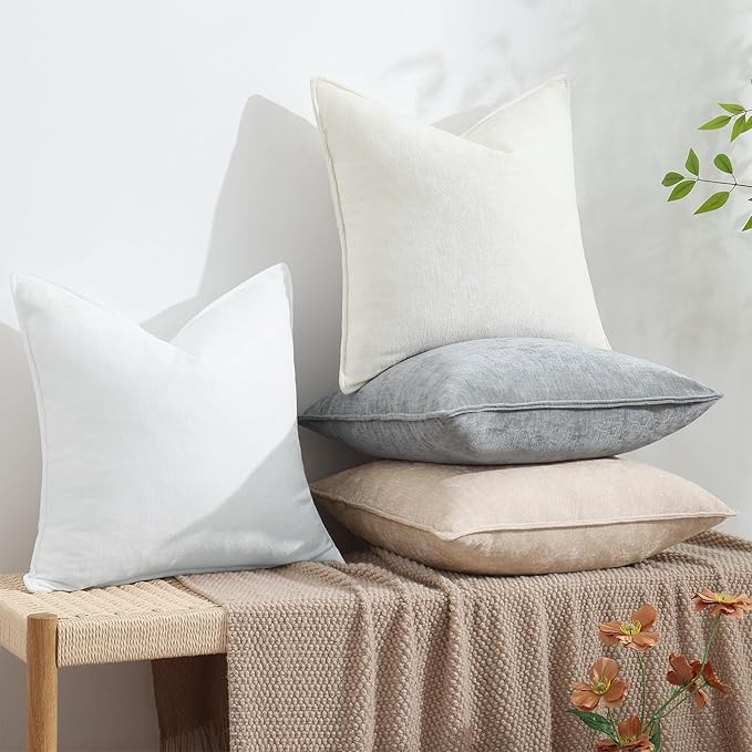 decorUhome Couch Throw Pillow Covers 18x18 Set of 2, Decorative Soft Euro Neutral Chenille Pillow Covers with Elegant Design for Sofa Bed Living Room Home Decor, Ultimate Gray