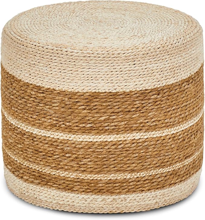Wimarsbon 18'' Ottoman Pouf, Natural Braided Poof, Rustic Handweave Lounge Pouffe, Boho Footrest Stool for Bedroom, Accent Table or Seat for Living Room