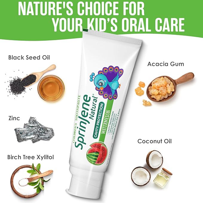 SprinJene Natural Kids Toothpaste, Watermelon | Natural Children’s Toothpaste for Cavity Protection | Fluoride Toothpaste for Toddlers | 1 Pack
