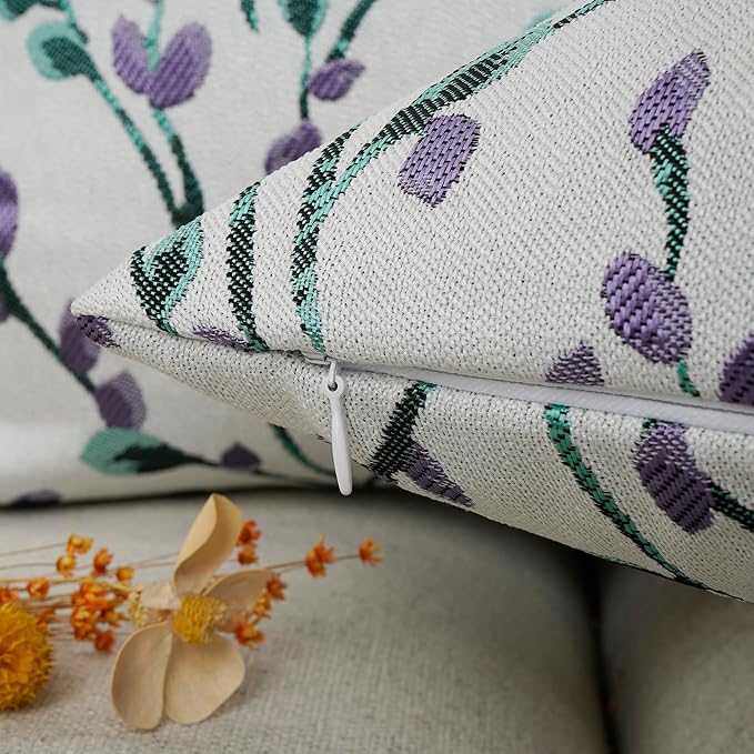 YOUR SMILE Classical Embroidery Jacquard Purple Square Decorative Throw Pillow Case Cushion Cover,12x20 inch