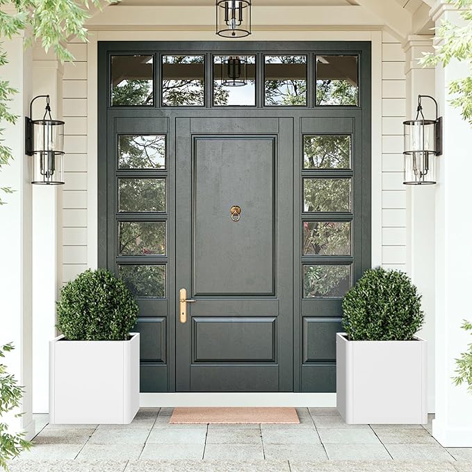 Large Outdoor Square Planter 20" L x 20" W x 21" H,White Square Planters for Indoor and Outdoor All-Weather Use