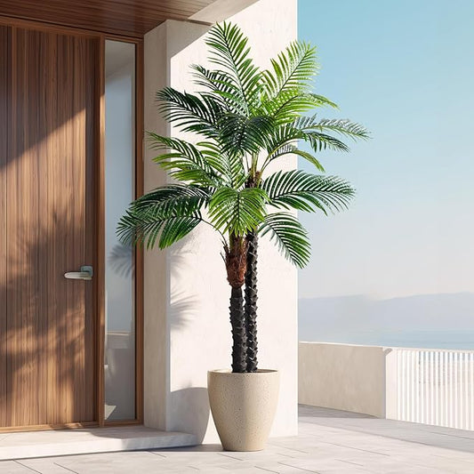 6.2FT Artificial Phoenix Palm Tree with Coconut Fruit Outdoor Indoor Decor Large Faux Coconut Silk Palm Tree Tropical Fake Tree Large Faux Sago Palm Plant for Home Yard Outside Patio Poolside