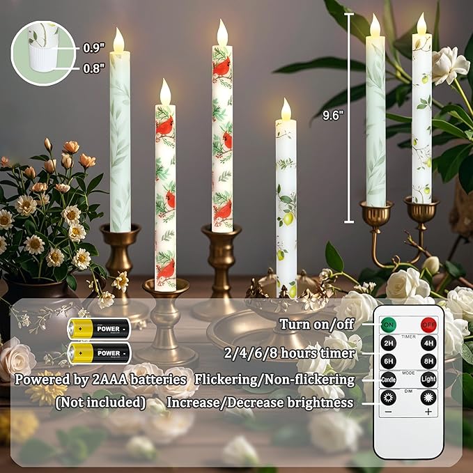 Lemon Flameless Taper Candles with Remote and Timer Flickering Flame Battery Operated Taper Candles for Home Bedroom Wedding Party Fall Christmas Summer Decor 9.6"