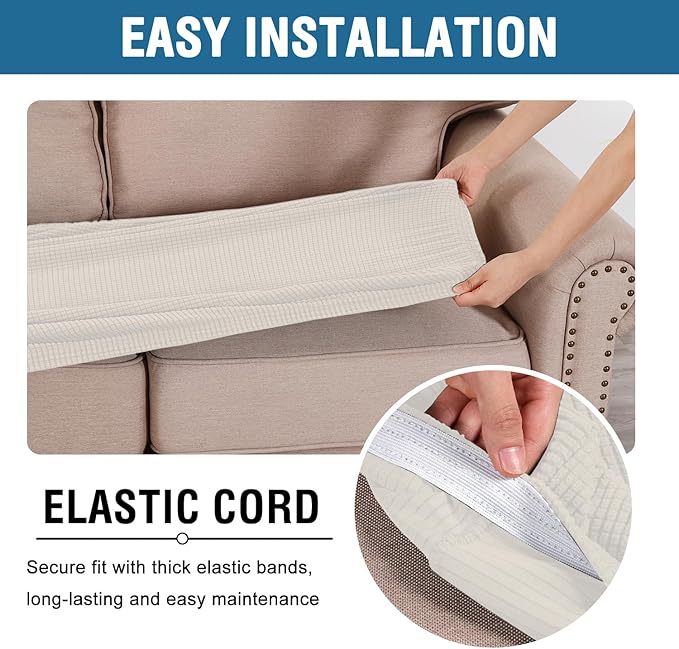 H.VERSAILTEX Super Stretch Individual Seat Cushion Covers Sofa Covers Couch Cushion Covers Slipcover Sets Thick Jacquard Textured Twill Fabric (1 Piece Loveseat Cushion Cover, Porcelain)