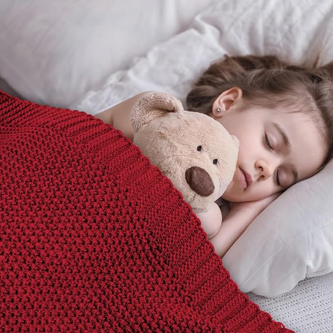 CozeCube Christmas Red Throw Blanket for Couch, Soft Cozy Cable Knit Throw for Bed Sofa Living Room, Lightweight Warm Decorative Farmhouse Christmas Blanket, 50"x60", Red