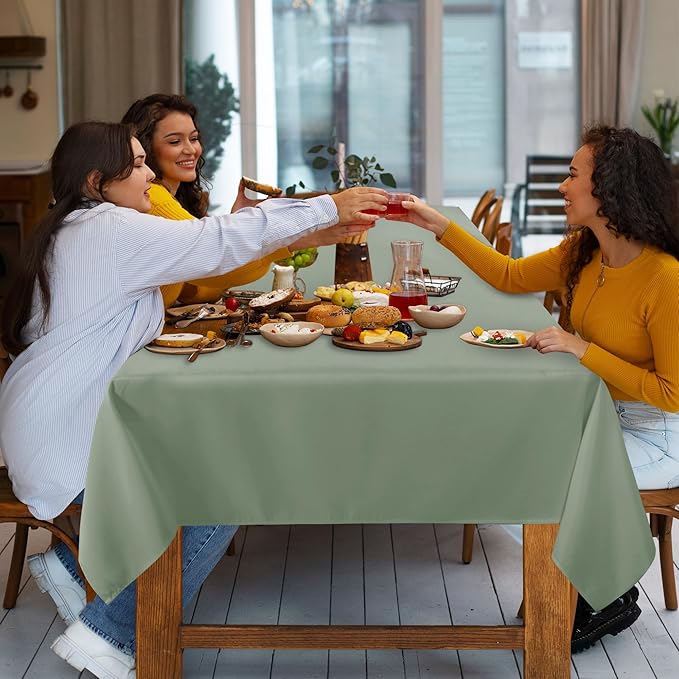 sancua Rectangle Tablecloth - 60 x 84 Inch - Stain and Wrinkle Resistant Washable Polyester Table Cloth, Decorative Fabric Table Cover for Dining Tables, Buffet Parties and Camping, Sage Green
