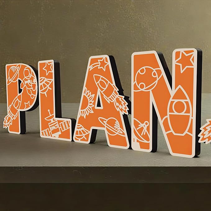 Name Sign For Nursery, Boho Nursery Sign, Family Name Signs, 3D Wall Art for Children & Kids Rooms, Baby Shower, First birthday gift (Space)