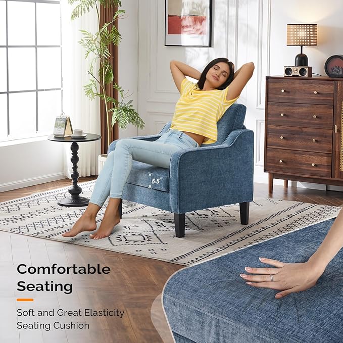 VINGLI Mid Century Modern Accent Chair Set of 2,Navy Blue Chenille Chairs for Living Room Upholstered Armchair with Scooped Arms for Bedroom,Apartment,Studio,Office,Waiting Room