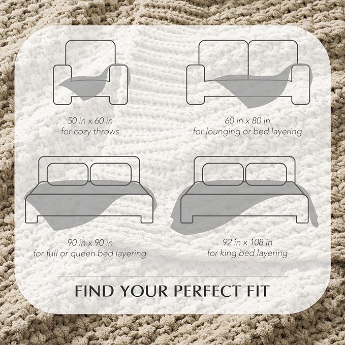 EVERGRACEHOME Chunky Chenille Knit Throw Blanket for Couch, Soft Luxurious Oversized King Moss Stitch Blanket for Bed, Large Cozy Farmhouse Knitted Throw for Sofa, Sand Dune, 92" x 108"