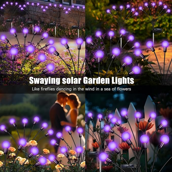 Solar Garden Lights Outdoor, Waterproof Solar Powered Lights for Yard Pathway Patio, Swaying Lawn Decor as Gardening Gifts for Women Holiday (Purple, 4 Pack)
