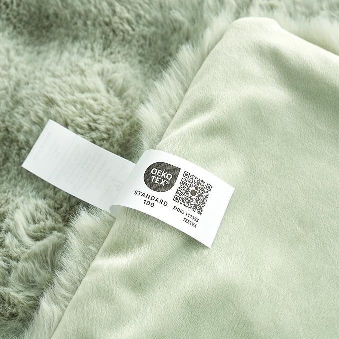 Cozy Bliss Faux Fur Throw Blanket for Couch, Fuzzy Soft Plush Thick Bubble Blanket for Sofa Bedroom Living Room, 60 * 80 Inches Sage Green