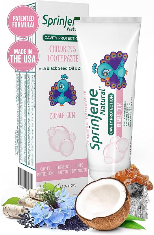 SprinJene Natural Kids Toothpaste, Bubblegum | Natural Children’s Toothpaste for Cavity Protection | Fluoride Toothpaste for Toddlers | 1 Pack