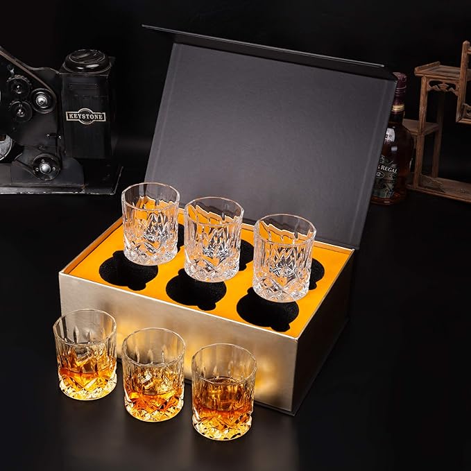 KANARS Whiskey Glasses Set of 6 with Elegant Gift Box,10 Oz Premium Old Fashioned Crystal Glass Tumbler for Liquor, Scotch, Cocktail or Bourbon Drinking, Gifts for Birthday Wedding Anniversary