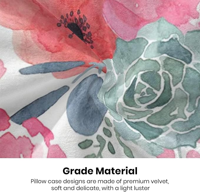 CXMEIFLY Spring Floral Pillow Covers 16 x 16 Inch Set of 2 for Watercolor Pink Flowers Decor Throw Pillows Green Leaves Plant Outdoor Decorative Cushion Cases with Zipper for Couch Bed Decorations