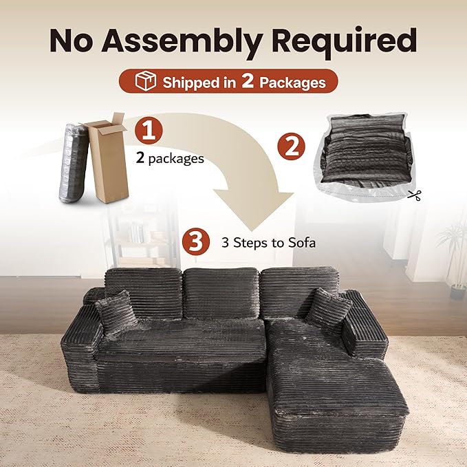 ovios 105” Modular Sectional Sofa with Thicken Seat Cushion, Cloud Couch with Deep Seat, Modern L-Shape Sofas Couches with Chaise,Upholstered Couches for Living Room Bedroom,Grey