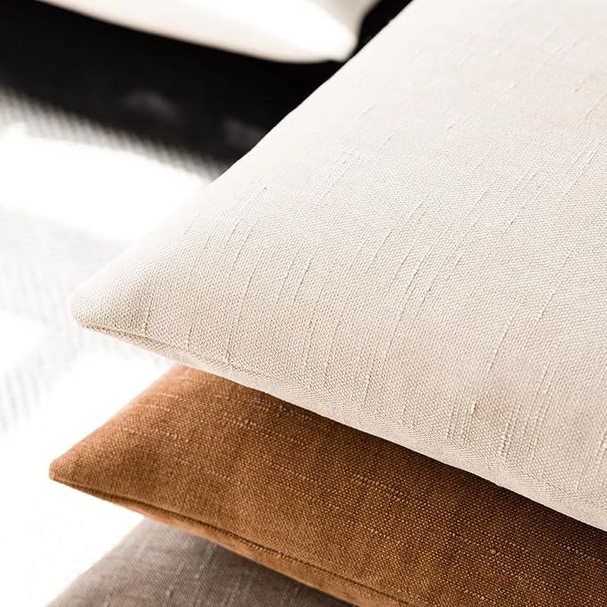 Foindtower Pack of 2 Soft Textured Throw Decorative Pillow Covers Square Accent Solid Cushion Cover Cozy Farmhouse Pillow Case with Zipper for Couch Sofa Bedroom Living Room 18x18 Inch, Light Beige