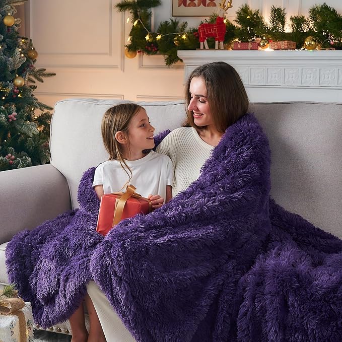GONAAP Fuzzy Faux Fur Throw Blanket Twin Size Purple Super Soft Cozy Plush Fuzzy Shaggy Blanket for Couch Sofa Bed (Purple, Twin(60"x80"))