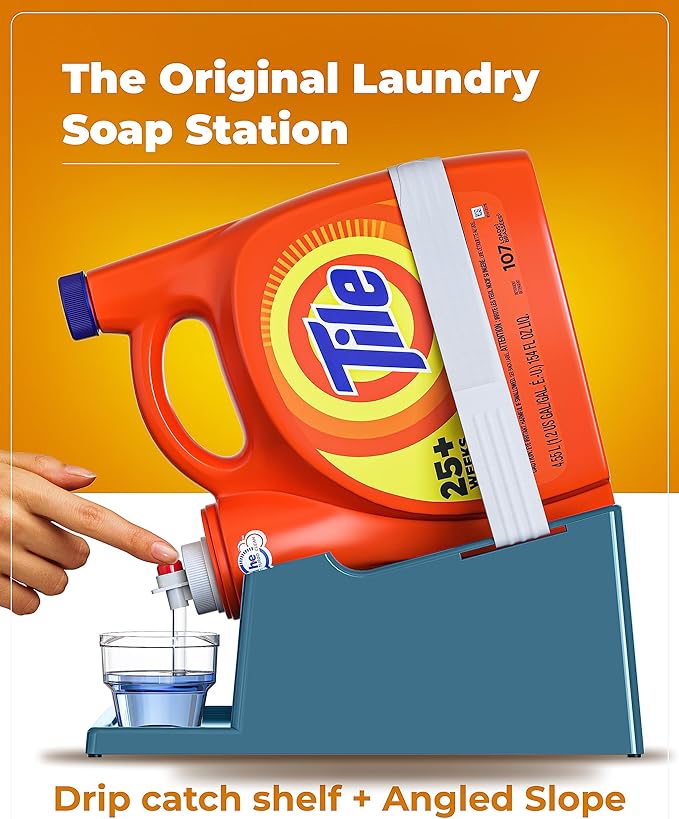 TidyFriend Laundry Detergent Holder Stand with Drip Tray, 3 Pack Laundry Soap Holder with Non-Slip Rubber Feet for Washing Space Organization, Angled Downward Slope for Easy Pouring (Slate Grey)