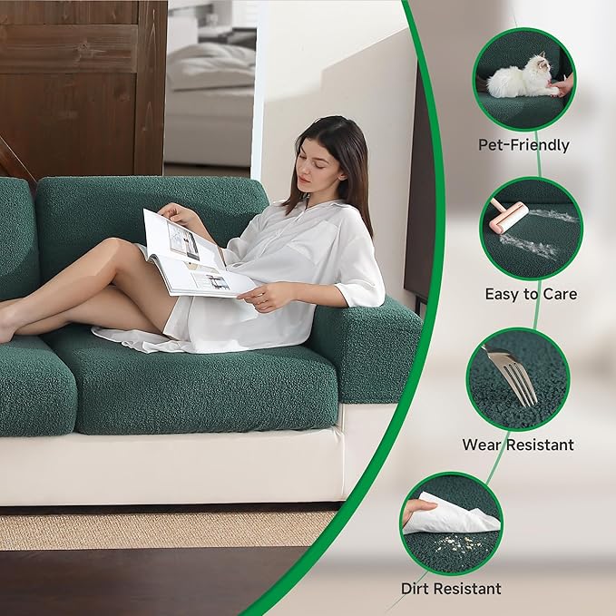 Couch Cushion Covers for Sectional Sofa, Stretch Soft Sofa Slipcovers Washable Wear-Resistant Universal Furniture Protector for Living Room(1 Piece Chair Cover, Green)