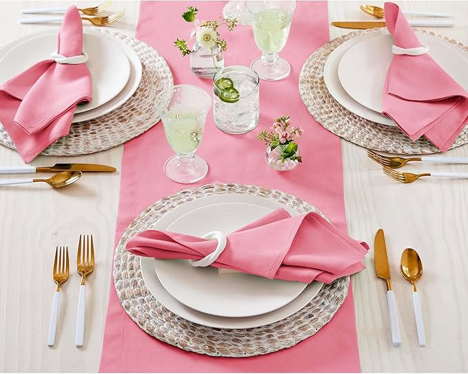 Solino Home Linen Pink Carnation Table Runner 60 Inches - 100% Pure Linen Short Table Runner 14 x 60 Inch Ideal for Dresser and Coffee Tables - Halloween - Fete