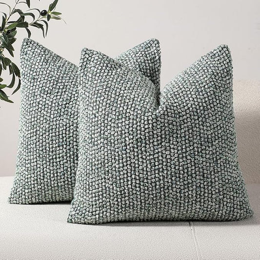 Striped Throw Pillow Covers 16x16 Set of 2 Green Textured Boucle Chic Morden Boho Accent Farmhouse Square Decorative Couch Pillow Covers for Home Decor Bed Sofa Living Room