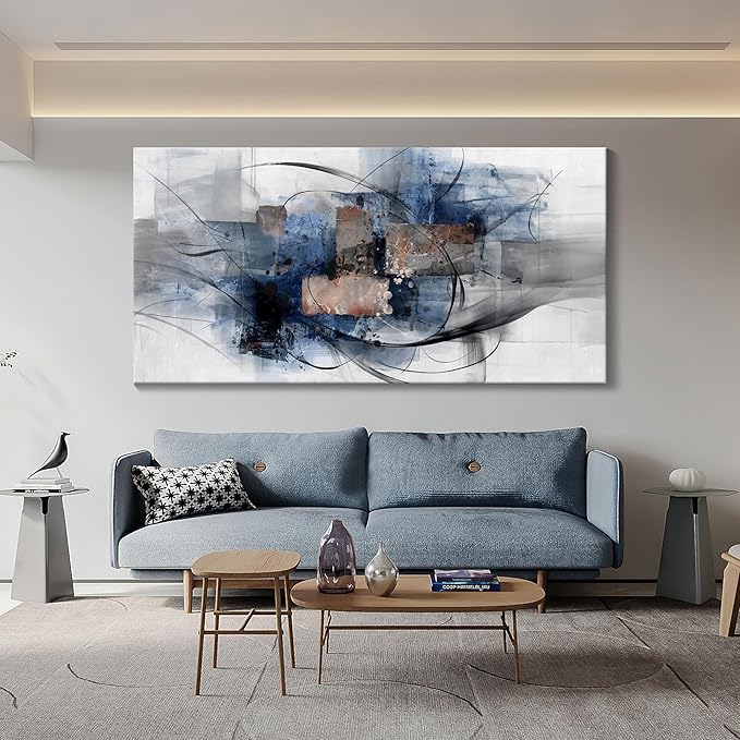 Mofutinpo Black and Blue Abstract Wall Art: Large, Modern Canvas Wall Art for Living Room, Bedroom, Office Decorations - Blue, Grey, Black and White Wall Decor Paintings & Pictures 20×40