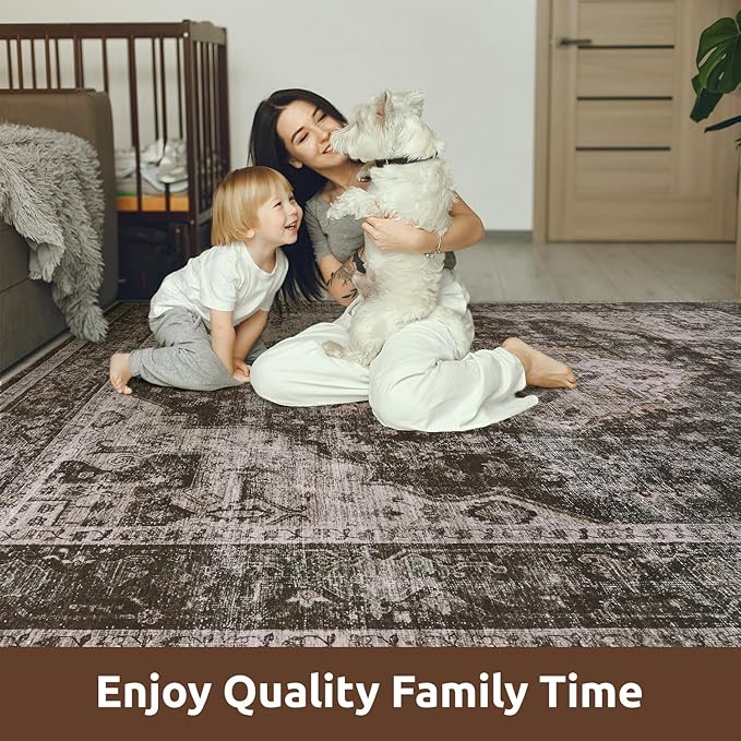 AMOAMI-4X6 Area Rugs for Living Room -Soft Vintage Bedroom Rugs-Non Slip Washable Rug-Throw for Living Room Bedroom Bedside Dining Room Office Brick/Brown