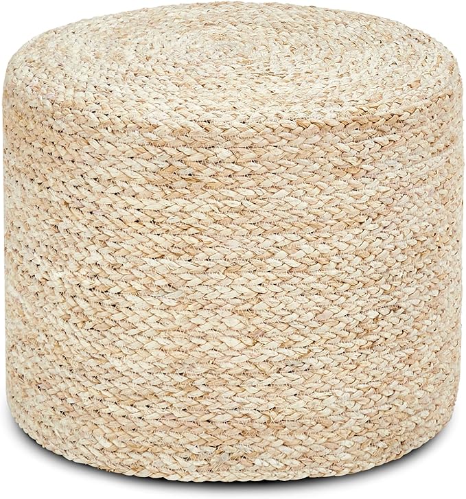 Wimarsbon 18'' Ottoman Pouf, Natural Braided Poof, Rustic Handweave Lounge Pouffe, Boho Footrest Stool for Bedroom, Accent Table or Seat for Living Room (Natural Corn Husk)