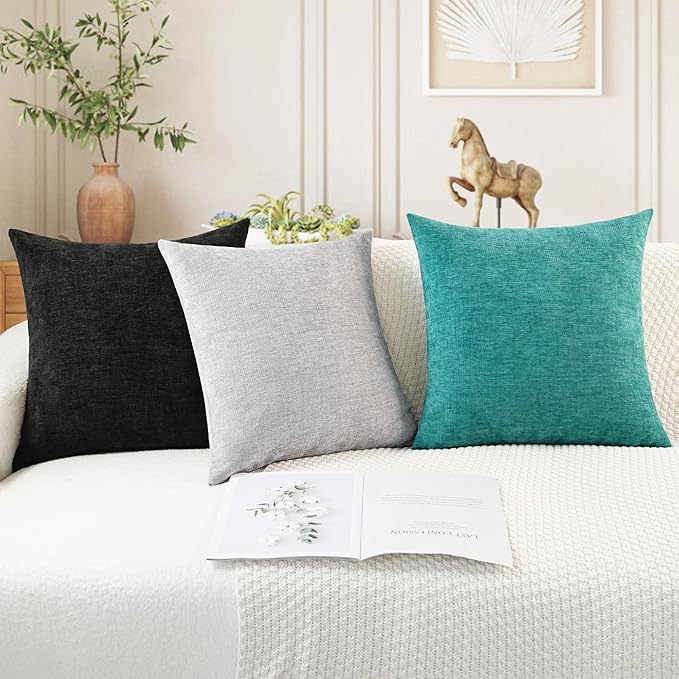 CaliTime Throw Pillow Covers Decorative 16 X 16 Inches Pack of 2 Cozy Chenille Cushion Cases for Couch Sofa Bed Living Room Home Moonbeam Gray