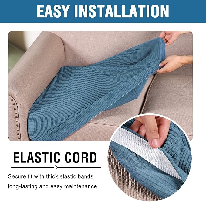 H.VERSAILTEX Super Stretch Individual Seat Cushion Covers Sofa Covers Couch Cushion Covers Slipcover Sets Thick Jacquard Textured Twill Fabric (2 Piece Medium Sofa Cushion Covers, Dusty Blue)