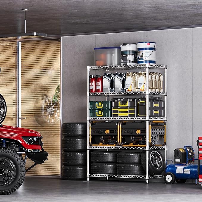 IZEUK 5-Tier Heavy Duty Metal Storage Shelving Unit (Chrome, 17.7" D x 47.2" W x 72.3" H, 1750 lbs Capacity), Adjustable Steel Wire Rack Shelf Organizer for Garage, Kitchen, Pantry, Basement, Laundry