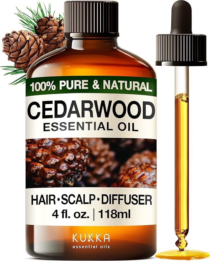Kukka Cedarwood Essential Oil for Hair Skin & Diffuser - 4 Fl Oz - 100% Natural Cedarwood Oil for Hair Aromatherapy Soap Making Scent