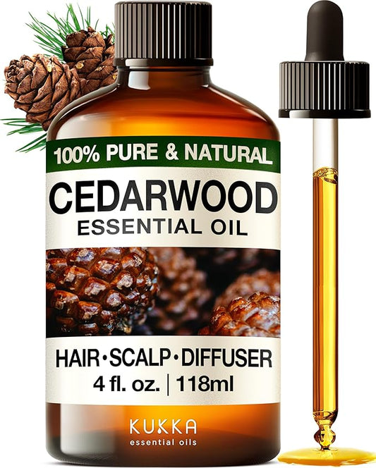 Kukka Cedarwood Essential Oil for Hair Skin & Diffuser - 4 Fl Oz - 100% Natural Cedarwood Oil for Hair Aromatherapy Soap Making Scent