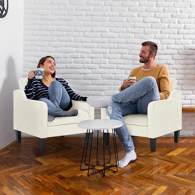 VINGLI Mid Century Modern Accent Chairs for Living Room, Cream White Comfy Reading Chair Soft Chenille Sofa Chairs Upholstered Side Armchair for Living Room, Bedroom, Apartment