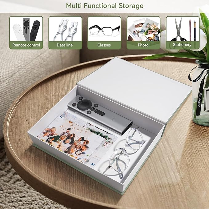 Aesthetic Decorative Books -Set of 2 Minimalist Linen Hardcover Faux/Fake Books for Coffee Table Home Decor Living Room Decoration, Photo Storage or as a Keepsake Box(Sage-beige-musician)