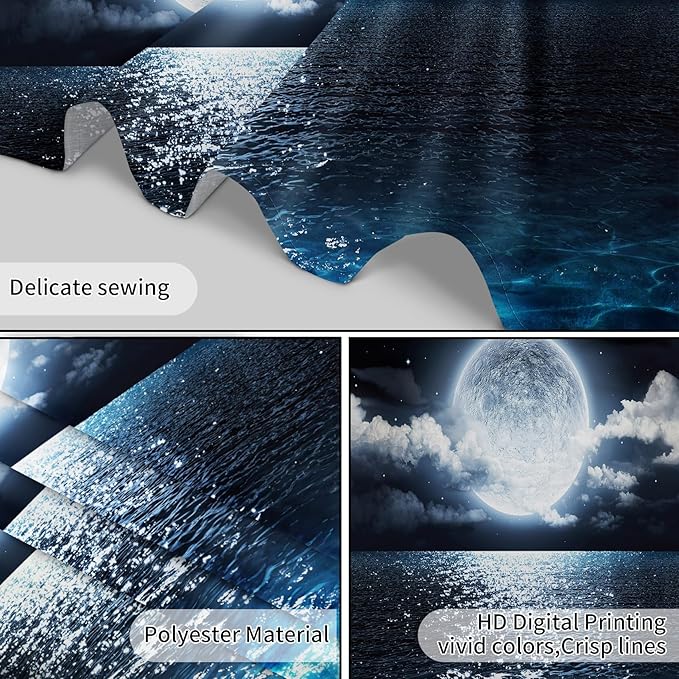 LB Blue Ocean Moon Tapestry White Cloud and Full Moon Over Ocean Tapestry Wall Hanging Fantasy Night Sky Wall Art for Bedroom Living Room Dorm Wall Decor,80 x 60 Inches