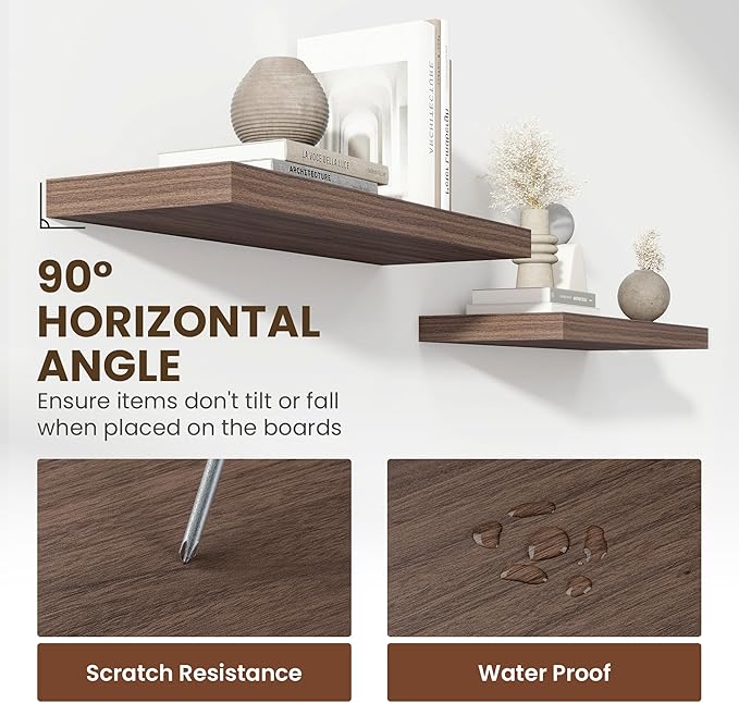48 Inch Floating Shelves, 11.6 Inch Deep Floating Shelves for Wall, Floating Shelf with Invisible Brackets, Deep Shelves for Bathroom, Bedroom, Living Room, 1 Pack, Walnut
