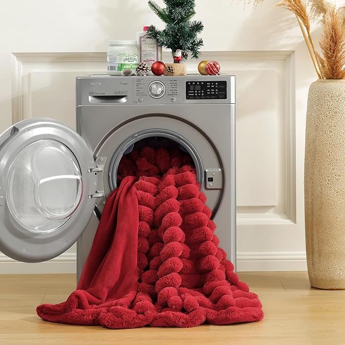 Cozy Bliss Faux Fur Throw Blanket for Couch, Cozy Warm Plush Striped Blanket for Sofa Bedroom Living Room,50 * 60 Inches Cardinal Red