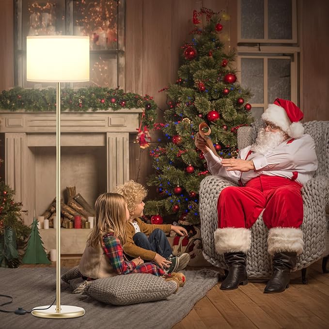 Ambimall 60'' Modern Floor Lamp with Shade, Tall Lamps for Living Room, Bedroom, Office, Dining Room, White Shade with Gold Pole(Without Bulb)