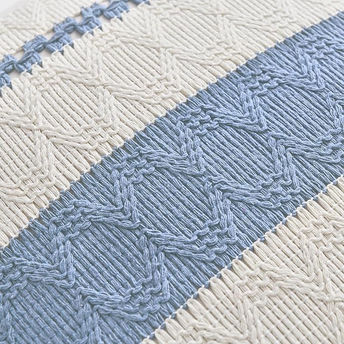 Fancy Homi Set of 2 Boho Light Blue Decorative Throw Pillow Cover 16x16 Inch for Couch Bed Sofa, Aesthetic Modern Organic Farmhouse Home Decor, Soft Cotton Cute Accent Macrame Woven Cushion Case